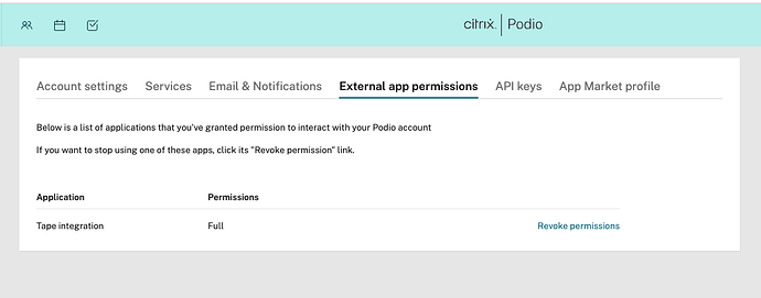 podio-tape-integration-external-app-permissions
