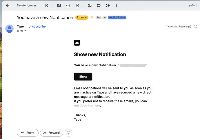 New Tape Notification email