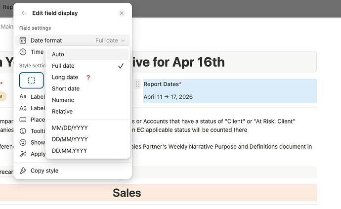 New Record Date settings